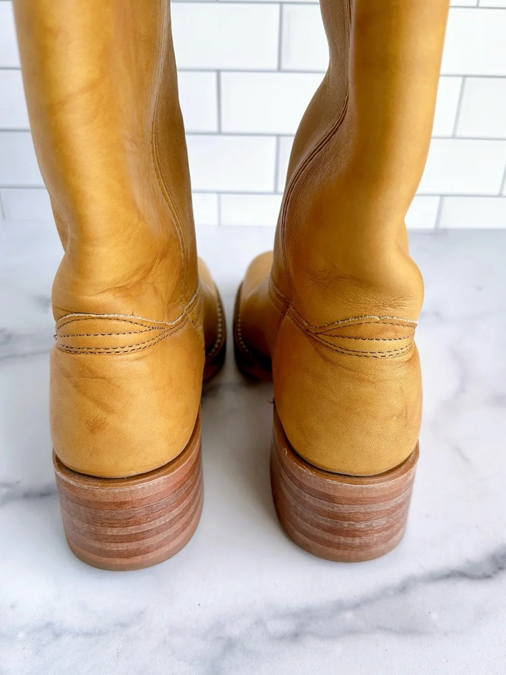 Frye Tall 14L Leather Riding Campus Boots in Banana - Picture 4 of 11
